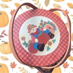 Vintage Fall Harvest Scarecrow Woven Wicker Basket With Handles